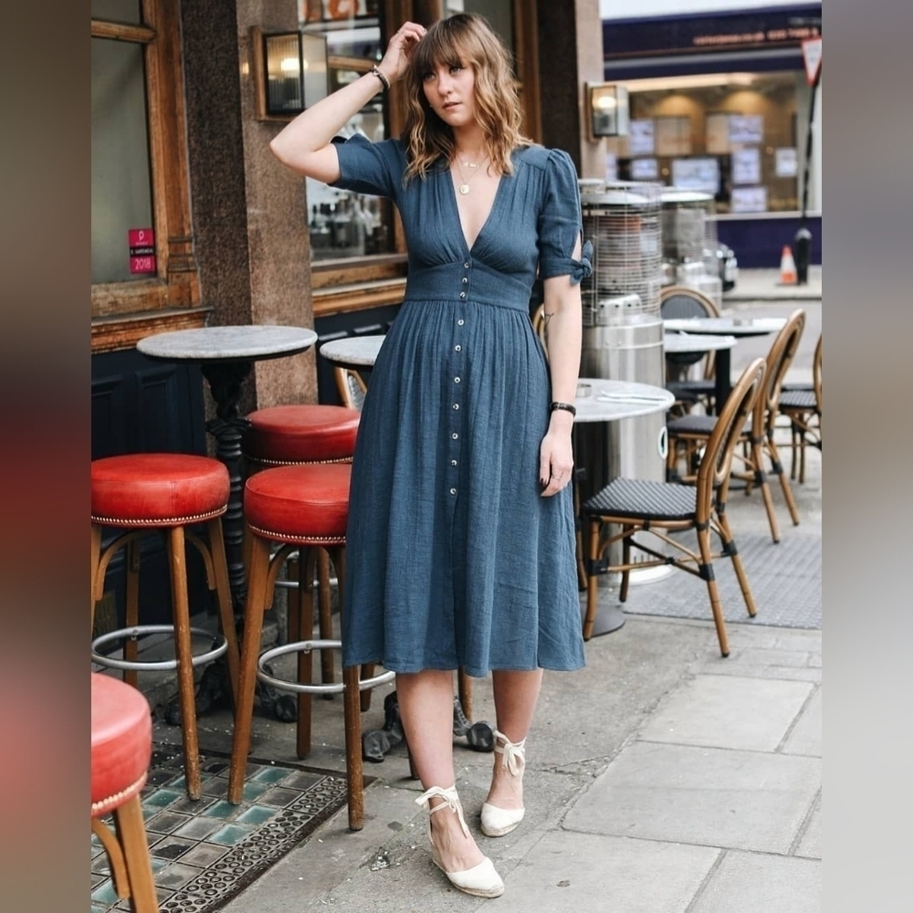 NWT Free People Love of My Life Midi Dress Steel Blue - Picture 2 of 5